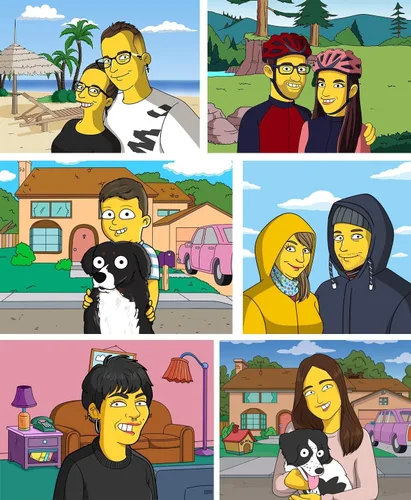 Vista 9 de Retrato personalizado estilo Los Simpsons de dibujo animado a partir de tu foto – Medio cuerpo – Prueba en 24 horas – Póster impreso o lienzo