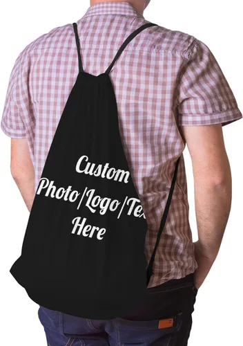 Vista 4 de KIKILIN Custom Drawstring Bags With Logo Cinch Bags Drawstring Sack Backpack Personalized for Gym, Camping, Beach, Outdoor Sports (Black, 1 Bag)