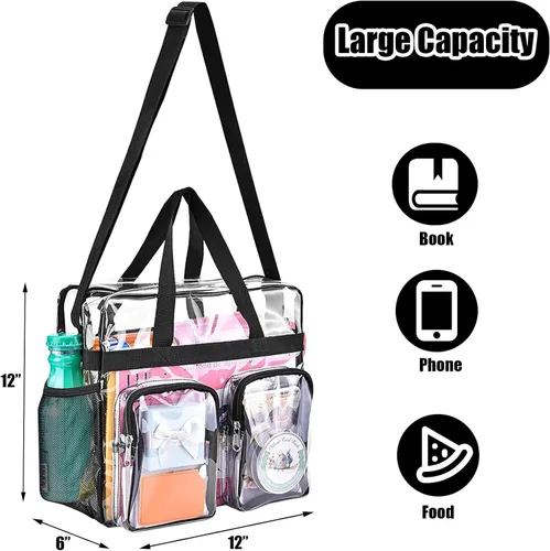 Vista 5 de Oraben Clear Bag for Stadium Events 12x6x12 Clear Tote Bag for Women Transparent Lunch Bag for Work Sports Concert