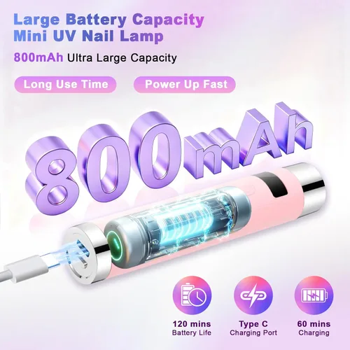 Vista 5 de Linssy - Mini luz UV para uñas con sensor automático y soporte de cuello de cisne, lámpara de uñas inalámbrica portátil con pantalla LCD, luz UV