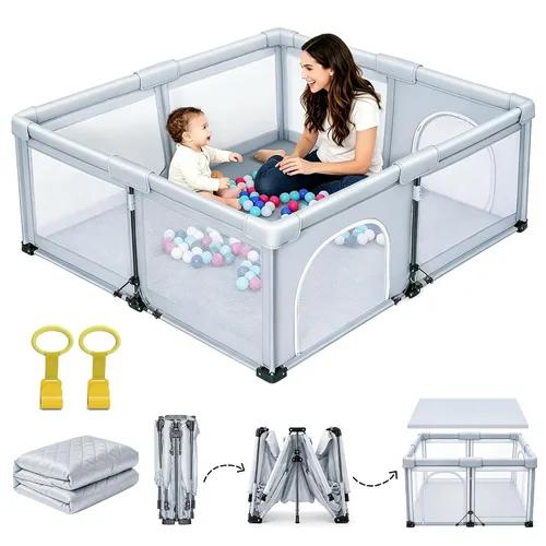 Vista 12 de Corralito plegable para bebé de 50 x 50 con alfombra, corral Gris oscuro