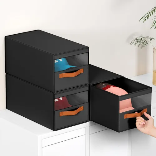 Vista 8 de Homsorout Organizador de sombreros para gorras de béisbol, paquete de 3 cajas de almacenamiento extraíbles con ventana transparente, soporte