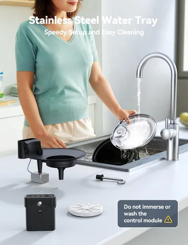 Vista 8 de Fuente de agua inalámbrica para gatos [Separación de agua y batería] FEELNEEDY Fuente para gatos operada por batería de 4000mAh, fuente