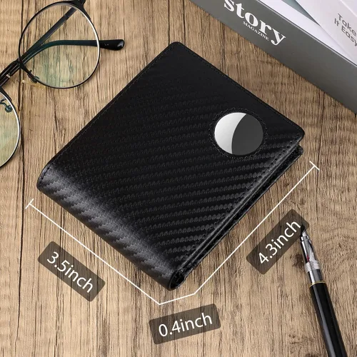 Vista 2 de Airtag mens Wallet Rayas negras Cartera de cuero para hombre