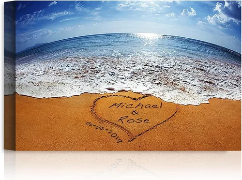 Vista 182 de A&T ARTWORK Love on Beach - Impresión fotográfica personalizada, incluye nombres y la fecha, regalo único para el aniversario de boda. Alfombrillas