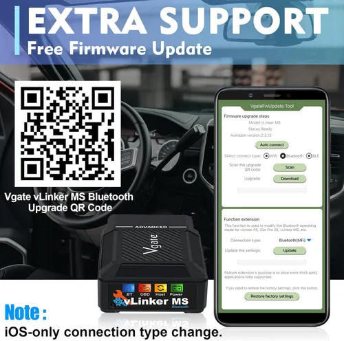 Vista 5 de Vgate vLinker MS Bluetooth OBD2 - Herramienta de escaneo de automóvil para iPhone/iOS, Android y Windows, admite múltiples protocolos CAN