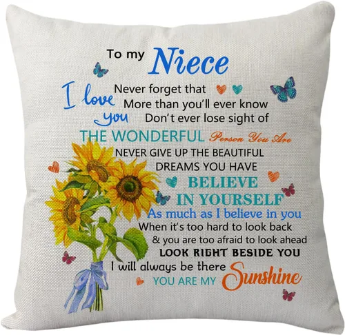 Vista 9 de Funda de almohada para regalo de sobrina sobrino, inspiradora funda de almohada con texto en inglés "Never Forget That I Love You", divertida funda