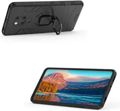 Vista 2 de Compatible con Huawei Mate 20 X, soporte de anillo de metal, a prueba de golpes, carcasa rígida (funciona con soporte magnético para automóvil)