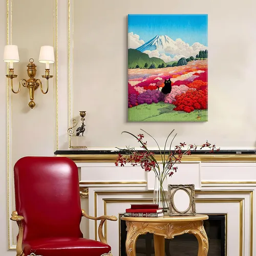 Vista 5 de Divertido póster de lienzo de gato negro japonés, arte de pared de gatos en pinturas famosas, impresiones estéticas de gatos y gatos en pinturas
