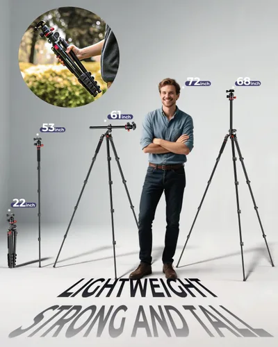 Vista 9 de CAMBOFOTO 68" Camera Tripod, Overhead Tripod Horizontal, Detachable Monopod Negro