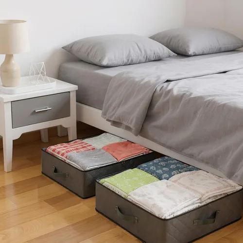 Vista 6 de Paquete de 4 contenedores de almacenamiento de 90 litros debajo de la cama, organizadores plegables de armario con ventana de PVC transparente