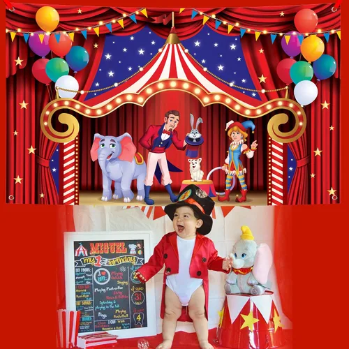 Vista 5 de KatchOn, Globo rojo para primer cumpleaños, grande, 40 pulgadas, telón de fondo de carnaval para decoraciones de carnaval, grande de 72 x 44