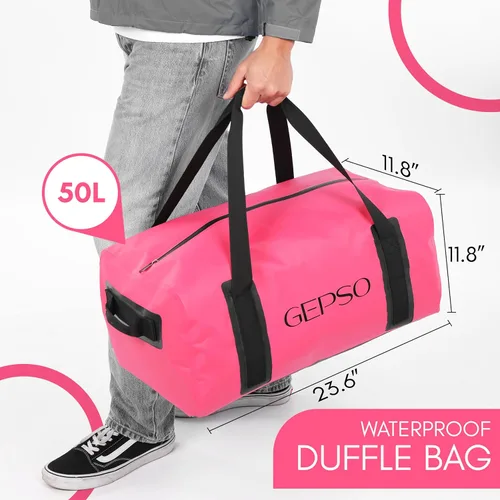 Vista 4 de Bolsa de lona impermeable de 50 litros Bolsa seca resistente con parte superior con cremallera, bolsillos interiores y asas reforzadas Bolsa