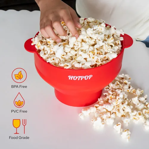 Vista 9 de The Orginal HOTPOP - Máquina para hacer palomitas de maíz de silicona, para microondas con asas, cuenco plegable, resistente al calor, fácil