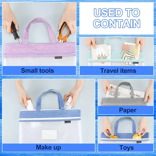 Vista 3 de Zhehao 6 bolsas para libros de estudiantes con asa, bolsa de documentos, bolsa de proyectos para coser, bolsa de malla con cremallera, bolsa