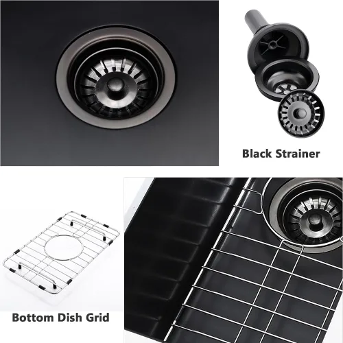 Vista 7 de Fregadero de barra negro Undermount-VASOYO - Fregadero de cocina pequeño de 10 x 18 pulgadas, fregaderos de cocina para exteriores, para caravana