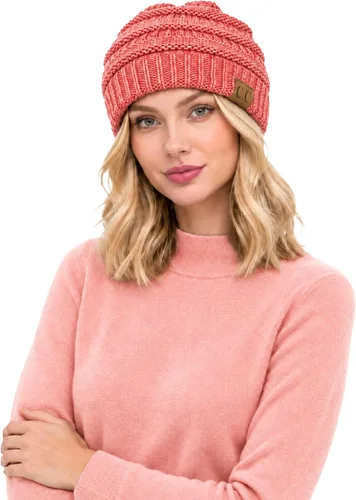 Vista 18 de C.C Exclusives Gorro de Punto de Cable - Gorros Gruesos, Suaves y Cálidos de Punto Grueso Chenille Teniente Mel Gris