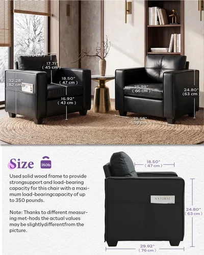 Vista 4 de Sofá seccional de cuero sintético negro, juego de sofá de 3 piezas para TYBOATLE Sofá modular convertible de cuero, cómodo mueble de 3 piezas
