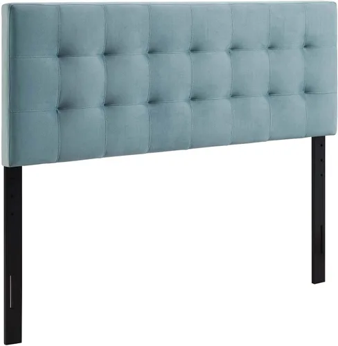 Vista 3 de Modway Lily Queen - Cabecera capitoné estilo biscuit de terciopelo de alto rendimiento, color azul claro