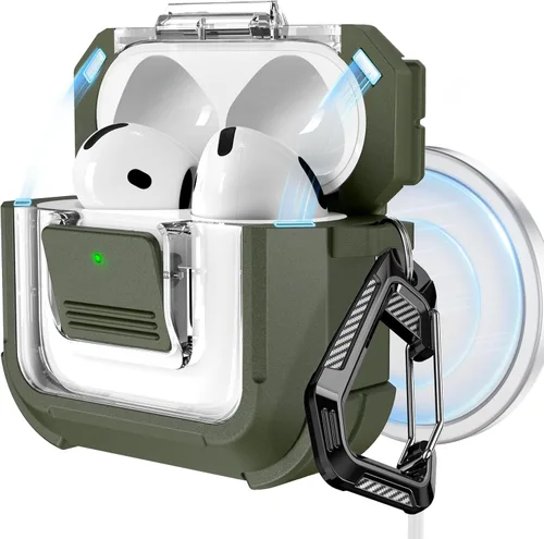 Vista 30 de RFUNGUANGO Funda para AirPods Pro 2, compatible con AirPods Pro de 2ª/1ª generación, compatible con MagSafe, bloqueo automático magnético con kit