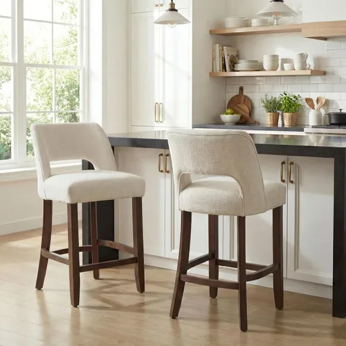 Vista 10 de VKNOW Juego de 2 Taburetes de Bar, Taburetes de Bar Tapizados de Altura de Mostrador, Taburetes Modernos de Mostrador con Patas de Madera para Isla