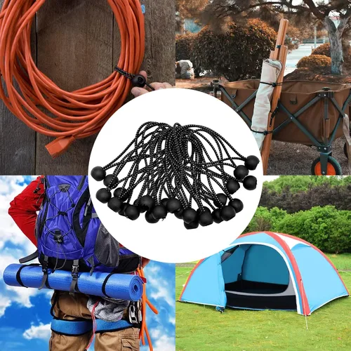 Vista 7 de Paquete de 50 cuerdas elásticas de 6 pulgadas, bolas elásticas, cuerdas elásticas con bolas, lazos elásticos para camping, tiendas de campaña, lona