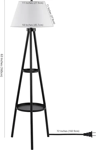 Vista 5 de SAFAVIEH Lighting Collection Dorea - Lámpara de pie moderna con trípode de mesa de doble bandeja, color negro, 63 pulgadas (bombilla LED incluida)