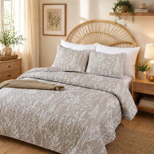 Vista 19 de JANZAA Juego de colcha tamaño Queen de 3 piezas con patrón floral, de microfibra ligera, ropa de cama reversible, 1 colcha y 2 fundas de almohada