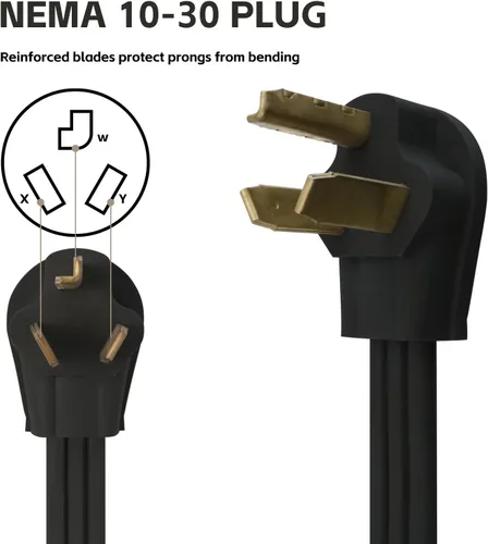 Vista 3 de Cable de secado de 3 puntas, 4 pies SRDT 10/3, cable de alimentación de extensión de electrodomésticos de 30 amperios, NEMA 10-30, negro