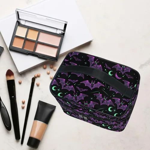 Vista 3 de Bolsa de Maquillaje, Estuche de Maquillaje Organizador de Viaje con Diseño de Calavera y Flores, Estuche de Cosméticos, Bolsas de Aseo para Niñas