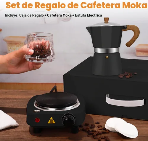 Vista 4 de Set de olla de moka de aluminio 2 en 1 con cafetera de espresso para estufa eléctrica, clásico para estufa de café 150ml 5oz Mocha Express portátil