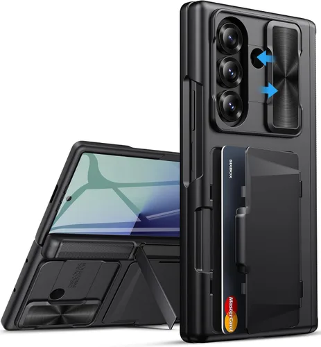 Vista 8 de Funda para Samsung Galaxy Z Fold 7 con Portarjetas, Integrado y Protector de Pantalla y Protección de Bisagra y Cubierta Deslizante para Cámara Negro