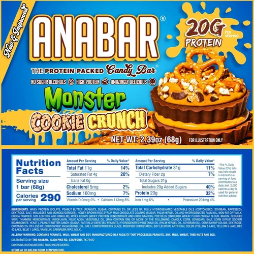 Vista 2 de Anabar Barra de proteínas, la barra de caramelo llena de proteínas, barra de proteínas de sabor increíble, sin alcoholes de azúcar, alta