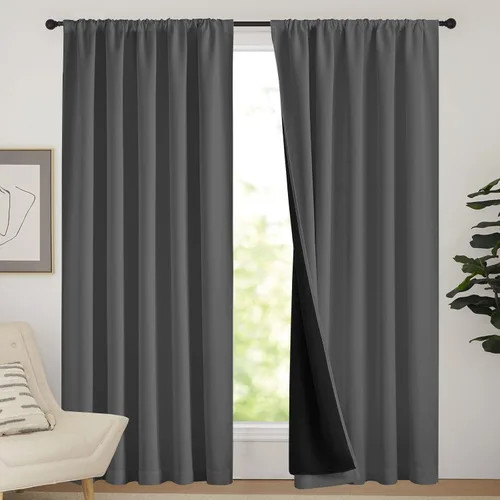 Vista 25 de NICETOWN Biscotti Beige 100% Cortinas opacas de 45" de largo para cocina, bolsillo con varilla para sótano completamente opaco, cortinas térmicas