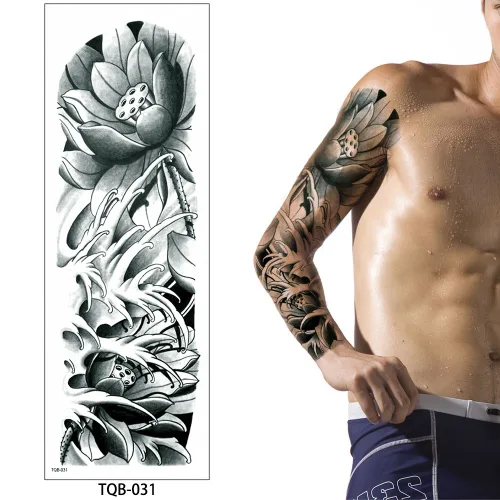 Vista 7 de Glaryyears Tatuaje temporal grande de brazo completo para adultos, mujeres y hombres, paquete de 5 tatuajes falsos de larga duración para maquillaje