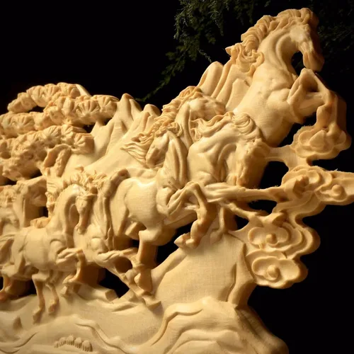 Vista 4 de Adornos de estatua de ocho caballos, decoración de oficina en casa, estilo chino, arte asiático, escultura de caballo al éxito, decoración de Feng