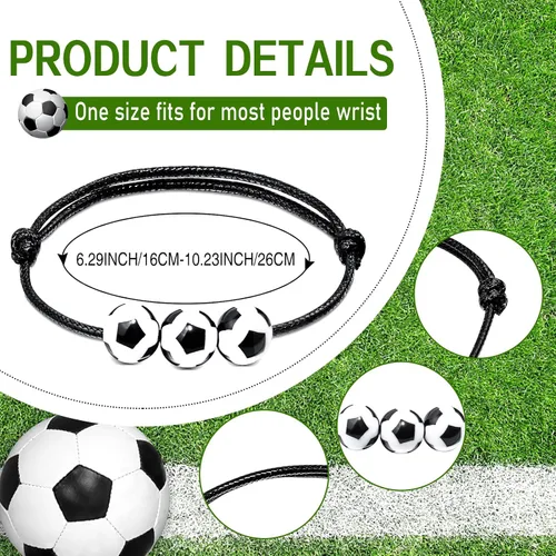 Vista 2 de Regalos de fiesta de fútbol, 40 unidades, pulseras inspiradoras ajustables con dijes de fútbol, béisbol y baloncesto (fútbol)