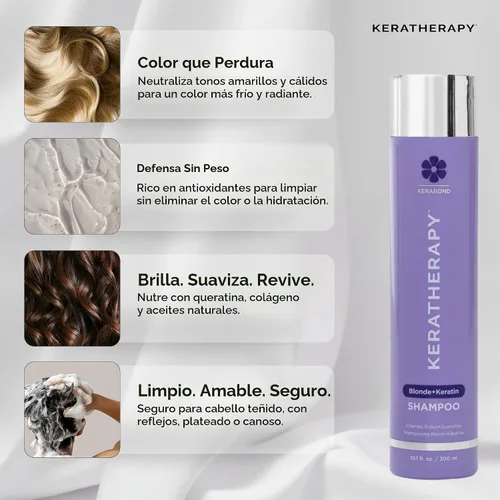 Vista 7 de KERATHERAPY Champú tonificante violeta totalmente rubio con infusión de queratina, 10.1 onzas líquidas, 10.1 fl oz, champú violeta para cabello