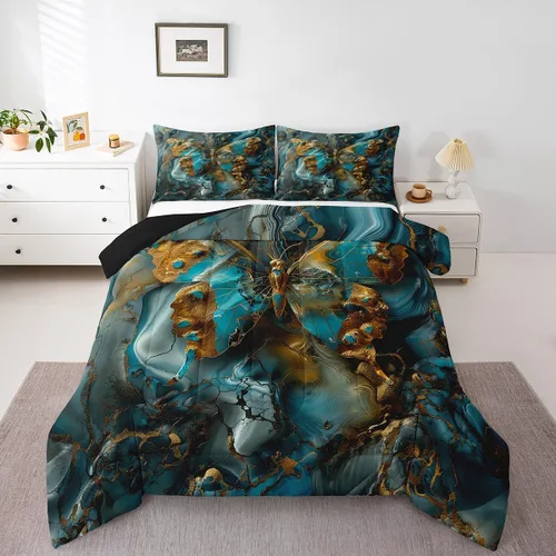 Vista 12 de Erosebridal Juego de ropa de cama de calavera gótica, flores mandala, mariposa hippie para niñas y niños, edredón de esqueleto de la muerte de Negro
