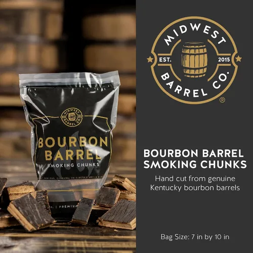 Vista 2 de Midwest Barrel Co. Bolsa de trozos de madera para barbacoa humeante de barril de bourbon - Trozos auténticos de madera de roble blanco americano