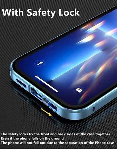 Vista 4 de Funda antimiradas con cerradura para iPhone 13 Pro, funda magnética de vidrio con protector de lente de cámara integrado, protector de pantalla