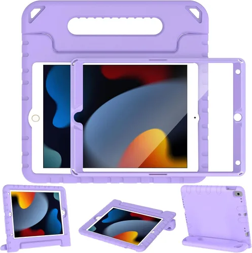 Vista 9 de LTROP Funda infantil para iPad de 9ª/8ª/7ª generación (2021/2020/2019), iPad 10.2 con protector de pantalla integrado, funda para niños con soporte