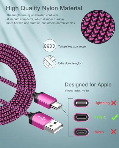 Vista 28 de AILKIN - Cargadores para iPhone con certificación MFI, cable Lightning trenzado de 6 pies de largo USB Wall Charger, Fast Charging Power Cord Plug