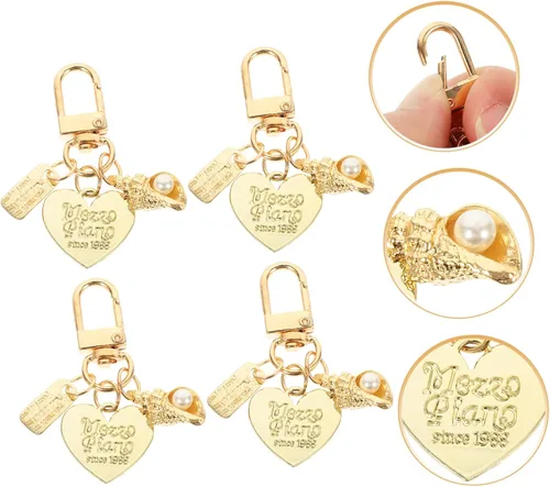 Vista 6 de GALPADA 4pcs Shell Keychain Metal Key Ring Summer Decor Heart Pendant Nautical Keychain Conch Key Rings Love