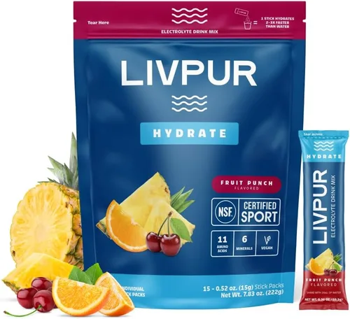 Vista 12 de LIVPUR Mezcla de Bebida con Electrolitos, Polvo de Hidratación Instantánea con Vitamina C, B6, B12 y Aminoácidos Esenciales para Apoyo Muscular