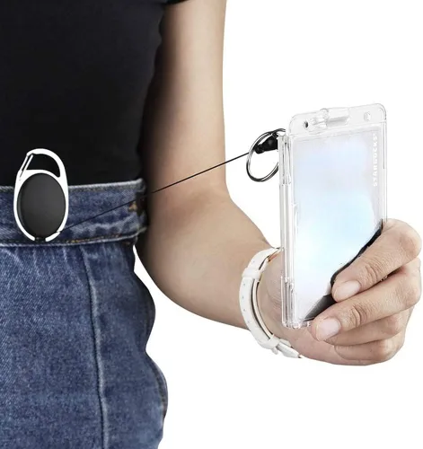 Vista 6 de Tarjetero de plástico duro, FadyRaye, con soporte para tarjetas de identificación transparentes con ranura de pulgar de fácil acceso, estuche de PC