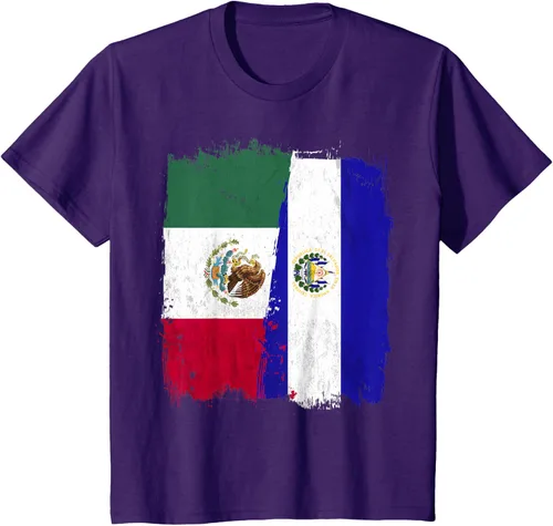 Vista 26 de Camiseta con la bandera mexicana de El Salvador con la mitad de la bandera mexicana de El Salvador