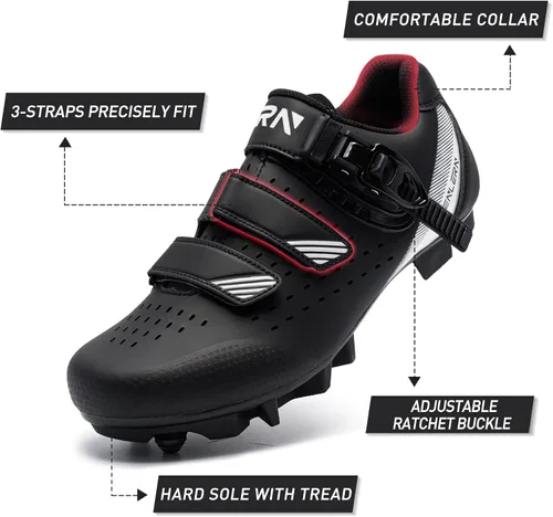 Vista 4 de FENLERN Zapatos de ciclismo para hombre, zapatos de bicicleta de montaña MTB con hebilla de trinquete rápida, para montar en interiores