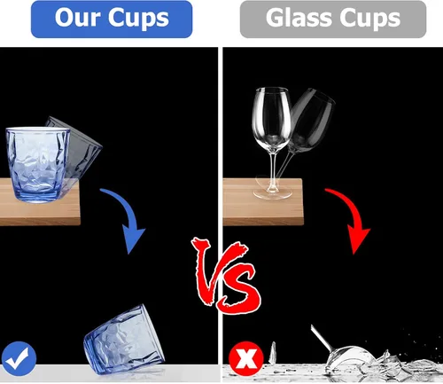Vista 4 de Topsky Vasos de agua de plástico de 10 onzas Juego de 4 vasos transparentes irrompibles de acrílico transparente reutilizable para jugo