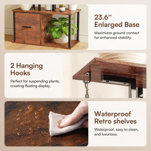 Vista 6 de Soporte para plantas de interior de 63 pulgadas con luces de crecimiento, estante de plantas de 10 niveles con cajón, soportes de esquina